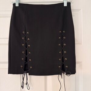 Olivaceous Elegant Black Lace-Up Skirt